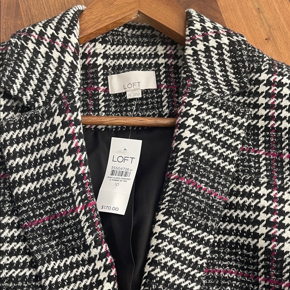LOFT Black, White, and Pink Plaid Blazer - Picture 2 of 6